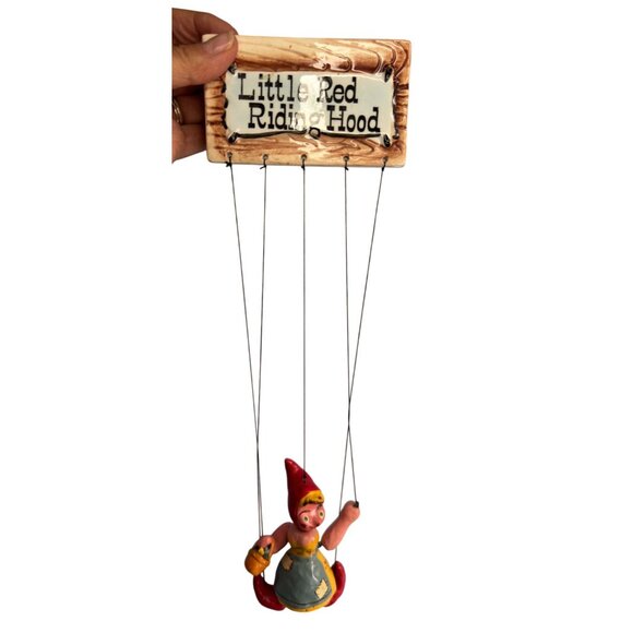 Vintage Little Red Riding Hood Marionette Ceramic Plaque Paper Mâché Puppet - Picture 5 of 5